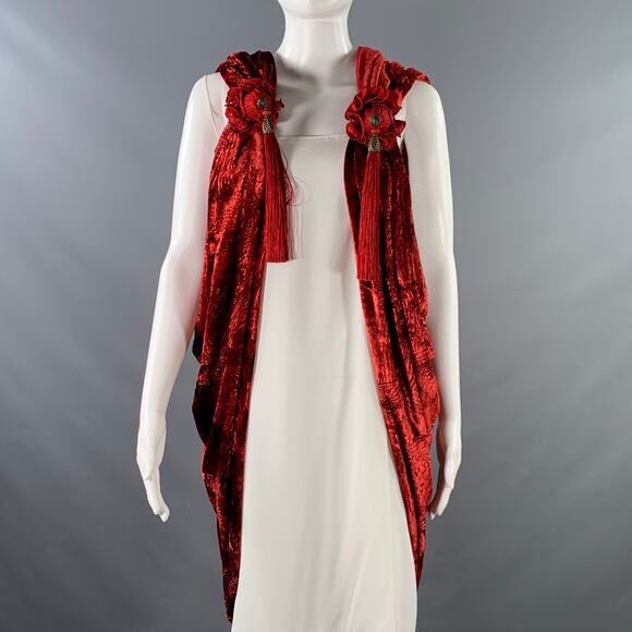 VINTAGE Red Tassels Velvet Venetian Scarf Shawl - Picture 1 of 3